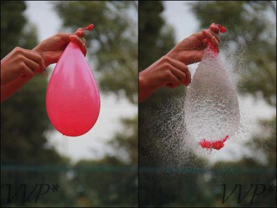 le percement du ballon rempli d'eau