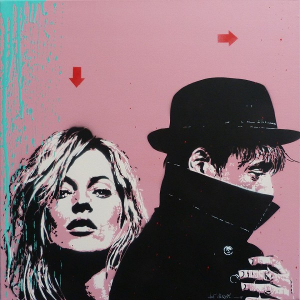 JEF AEROSOL 2013 : Kate Moss & Pete Doherty. Stencil on canvas / pochoir sur toile 70 x 70 cm