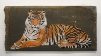 Mosko - Tigre allogé - Technque mixte et pochoir sur métal - 45 x 93 cm