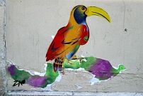 Zao se chauffe les plumes au soleil, fresque de la rue des deux boules